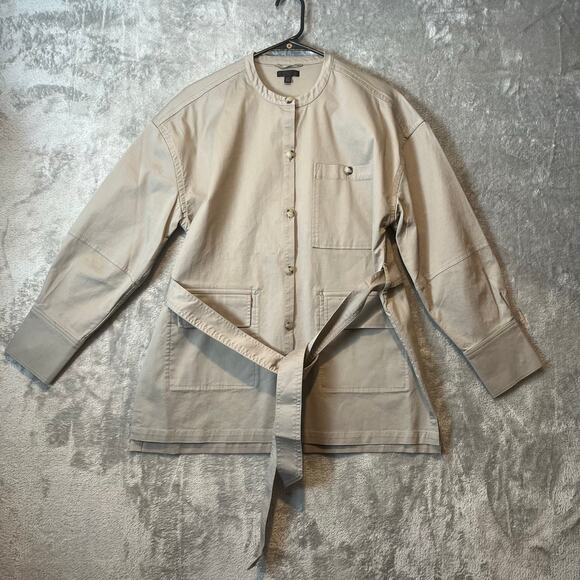 ATM Anthony Thomas Melillo Collarless Twill Belted Shirt Jacket Size Small Khaki - Picture 1 of 8